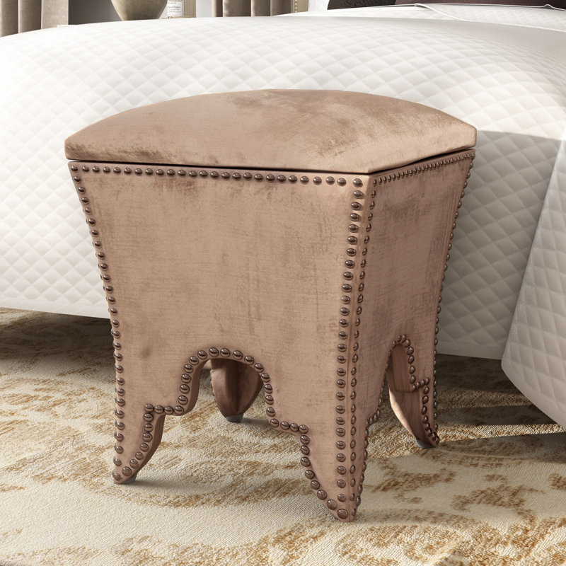 Upholstered Ottoman, Champagne, Brass
