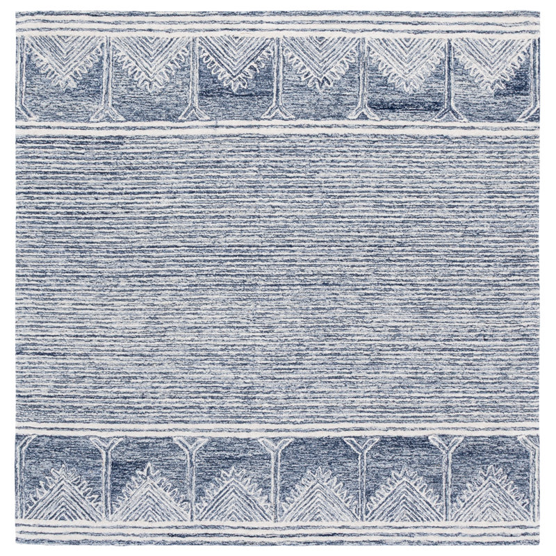 Pine 805 Hand Tufted Wool; Cotton; Latex Geometric Rug in Blue/Ivory, Square 6'