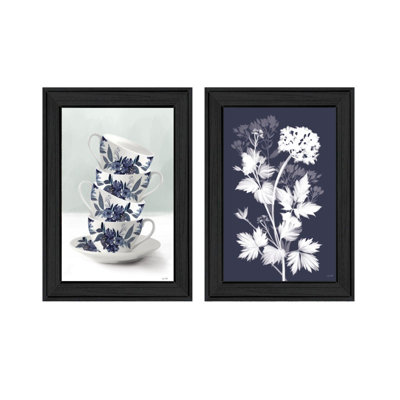 Art mural encadré vignette 2 pièces Tea Towers With Flowers-Blue par Living Fenway