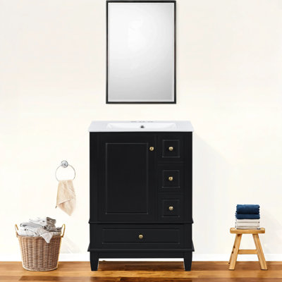 24" Black Bathroom Vanity with Ceramic Sink