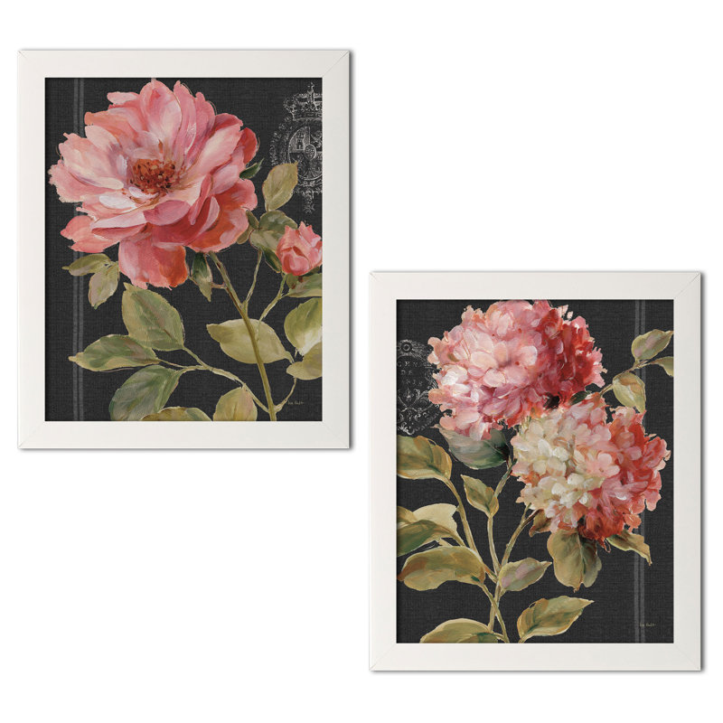 " Harmonious Rose Black & Hydrangeas " 2 Piece Art Acrylic Set, 14" H x 11" W x 1.5" D, White Framed Paper