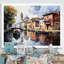 «Beige Canal Waterway Pointillism», reproduction sur toile-437469865-437469843