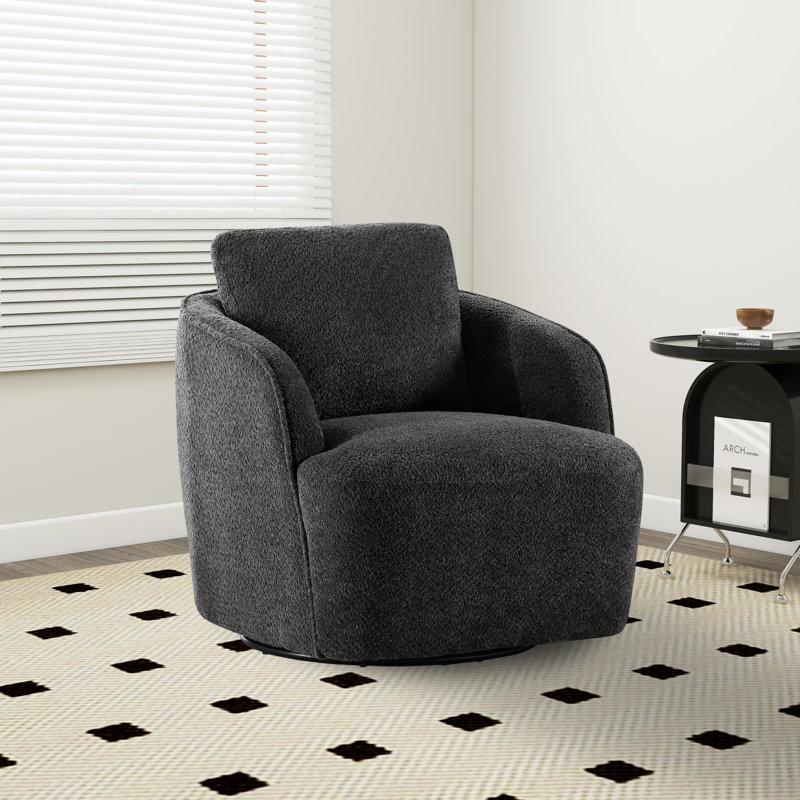 Upholstered Swivel Barrel Chair, Charcoal Boucle