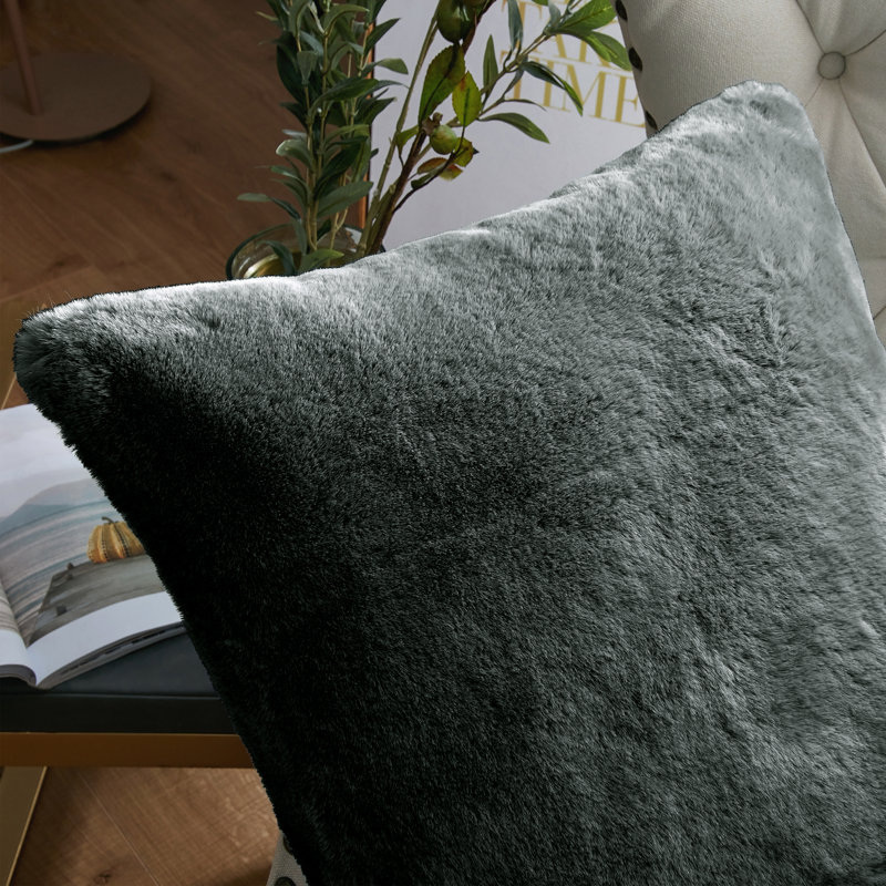 Heavy Faux Fur Throw Pillow Cover, Charcoal, 20' H x 20' W