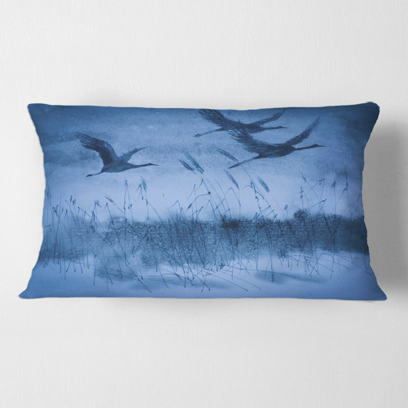 Housse et insert de coussin rectangulaire Cranes in Flight Pendant Dark Evening Light