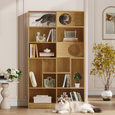 Présentoir pour arbre à chat 2 en 1 avec bibliothèque et tablette d'escalade
