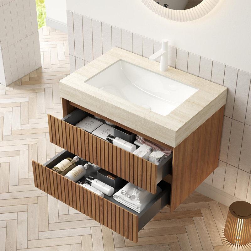 Meuble-lavabo de 30 po avec lavabo en céramique, Beige