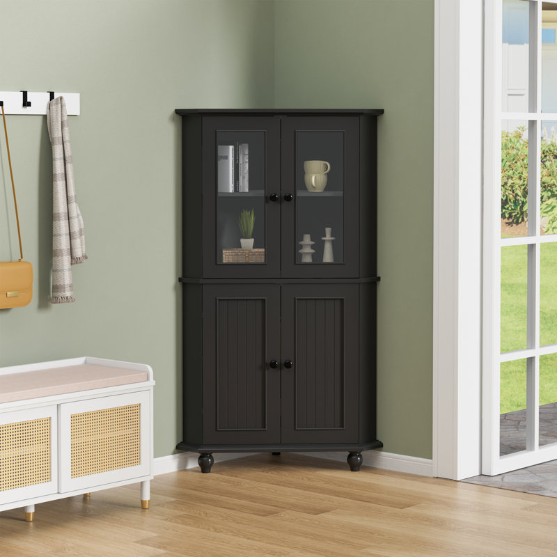 Armoire d'appoint 53,1 '', armoire d'angle avec porte vitrée, Noir, noir, noir, noir