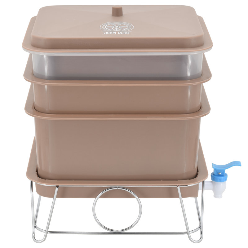 Tan 4-Tray Plastic Worm Composting Bin with Spigot