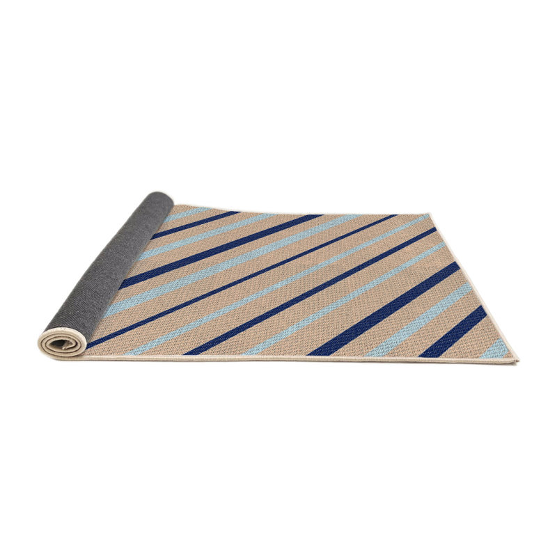 Tapis bleu/orange à motifs, Rond 5 pi