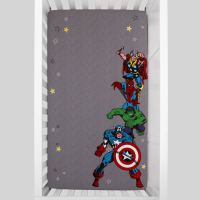 Nojo Captain America Hulk Spiderman and Thor Photo Op Fitted Crib Sheet