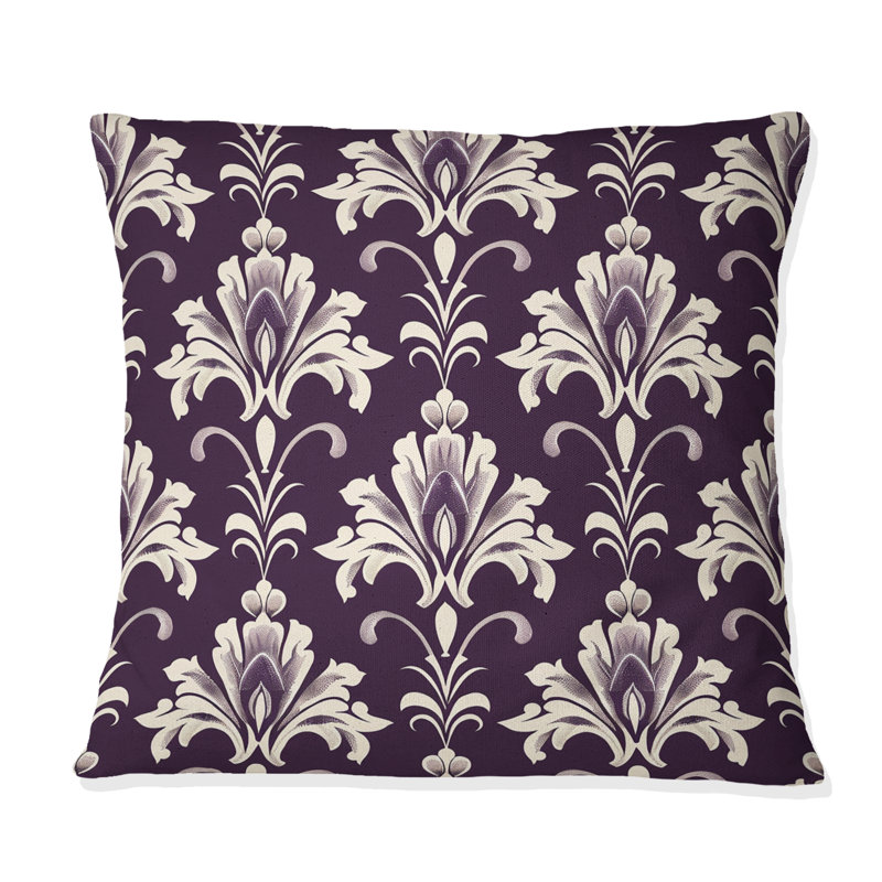 Coussin décoratif mauve beige damassé Elegance II, H 18 po x l 18 po