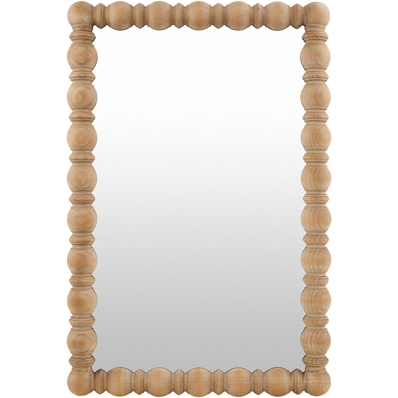 Solid Pine Wood Rectangle Accent Mirror, 36" x 24", Natural Wood