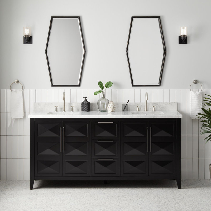 72" Holmesdale Vanity With Rectangular Undermount Sinks, Carrara Marble, 8" Widespread, Bright White