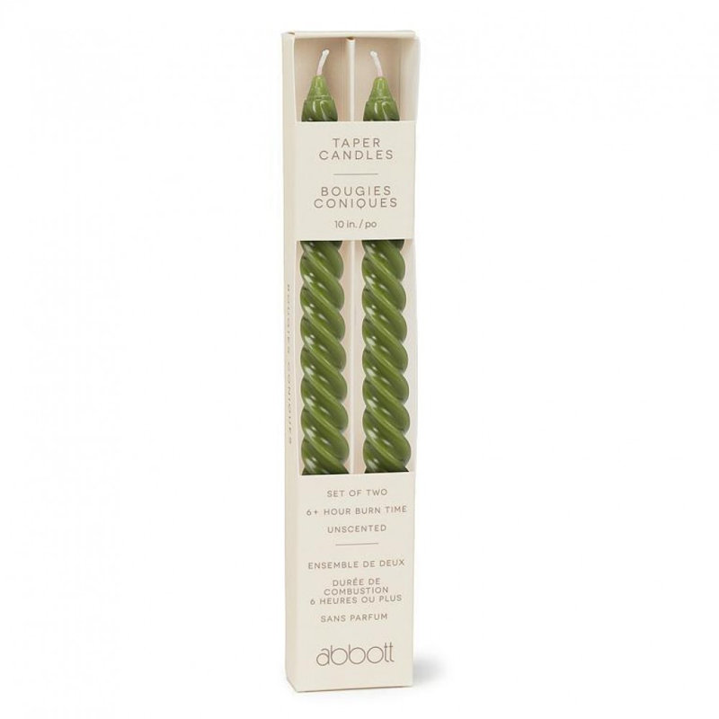 Set Of 2 Tight Spiral Taper Candles, Green