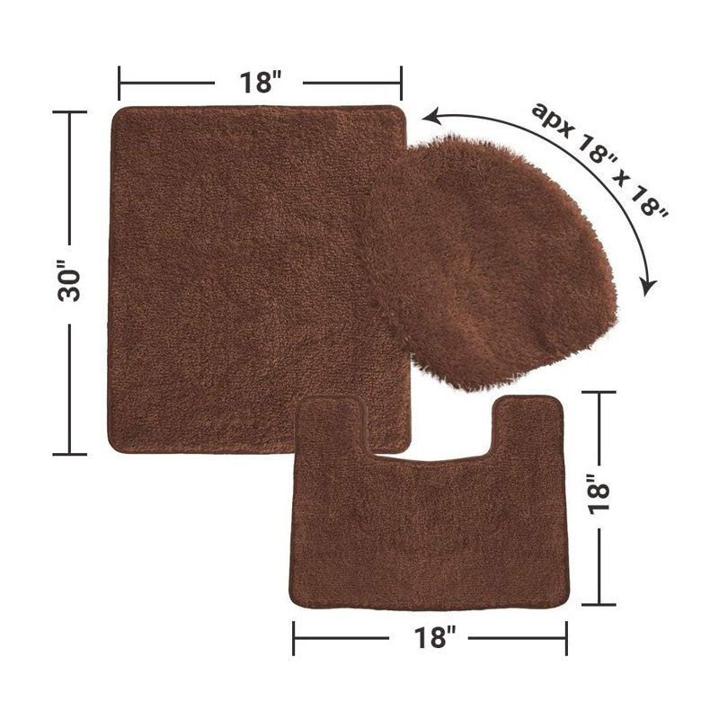 Mckeel Polyester Non-Slip Solid Bath Rug Set, Chocolate