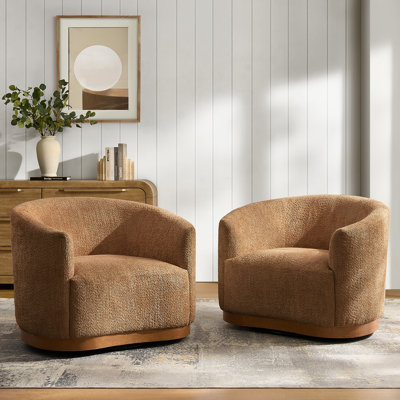 Berklie 31.5"W Modern Boucle Chenille Swivel Barrel Armchair With Ergonomic Backrest And Solid Wood Legs