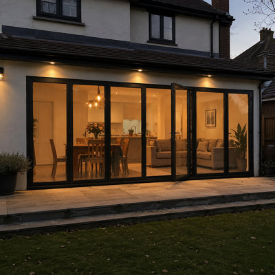 Black Patio Door 192"W x 96"H Lowe glass OutSwing Bifold Aluminum Folding Door,exterior door(3+3)