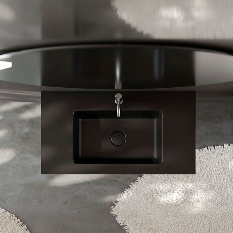 36"W x 18"D Wall Mounted Solid Surface Sink with Overflow & Single-Faucet Hole, Matte Black