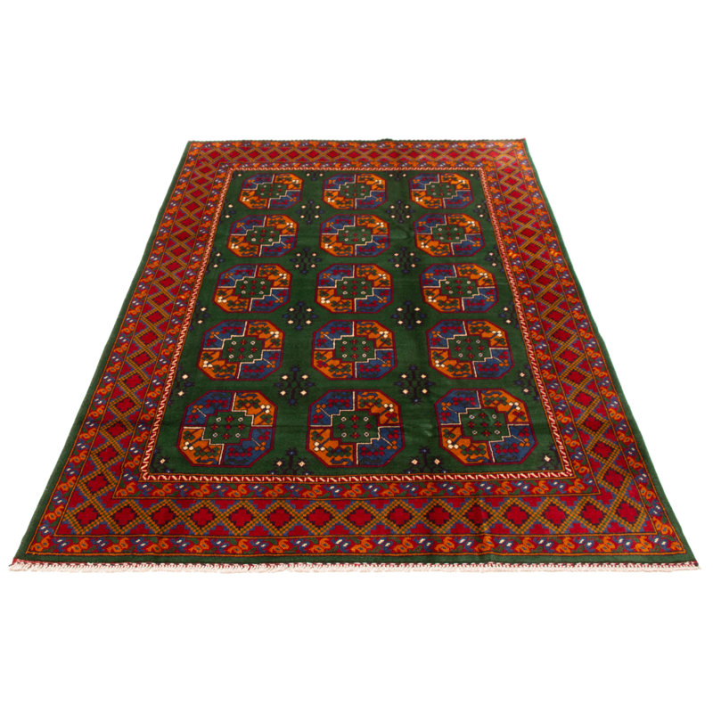 Tapis vert en laine noué à la main de conception unique 6 pi 4 po x 9 pi 11 po Kargahi