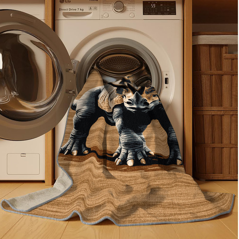 Tapis brun dinosaures lavable à la machine, Rond 7 pi