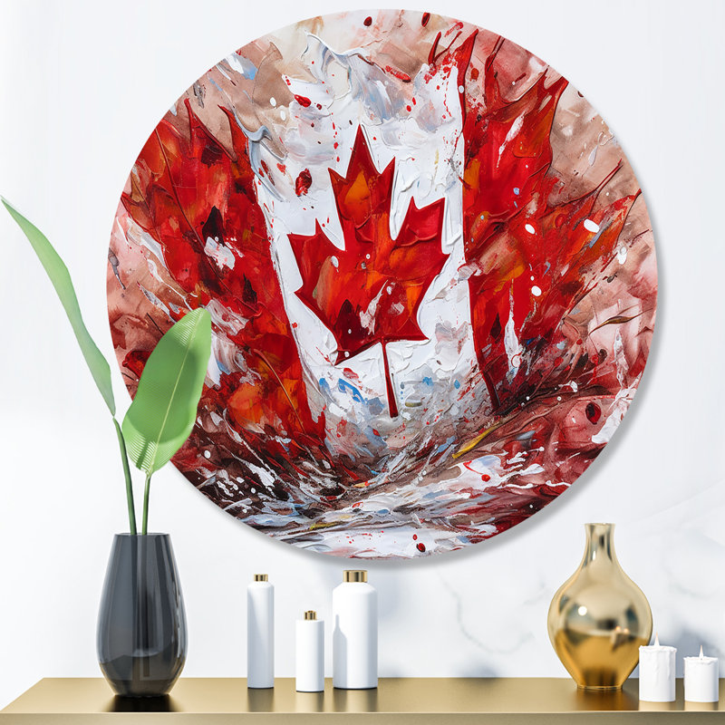 Drapeau canadien flottant - art mural rond en métal, H 36 po x l 36 po x P 1 po