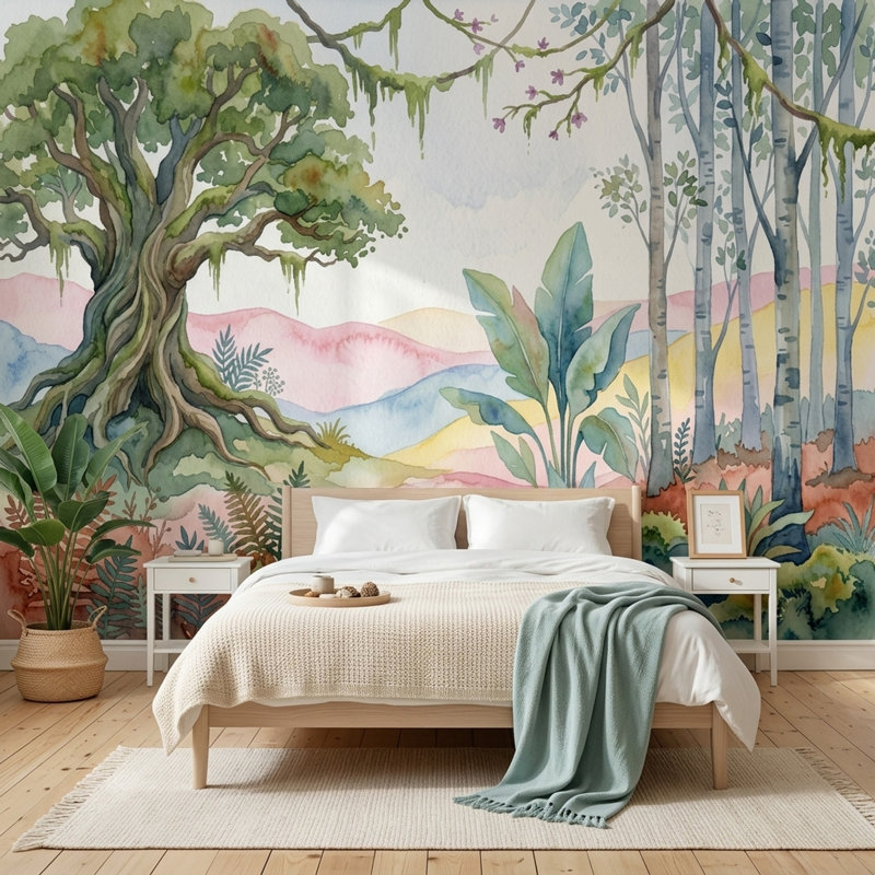 Papier peint forêt fantaisiste, forêt enchantée, 100 po x 96 po, Non tissé