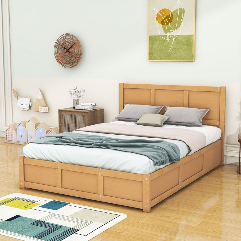 Amitai 2 Drawers Wood Platform Bed with Underneath Storage, Full, Natural