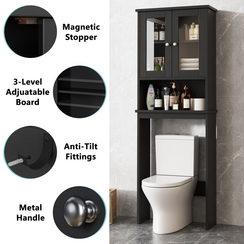  Bellavance 65.4"H Bathroom Cabinet Over the Toilet Storage, Black