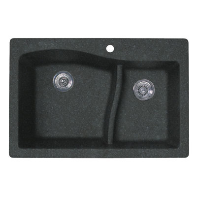 Évier de cuisine à double cuve à montage sur plan en granite 33 po x 22 po