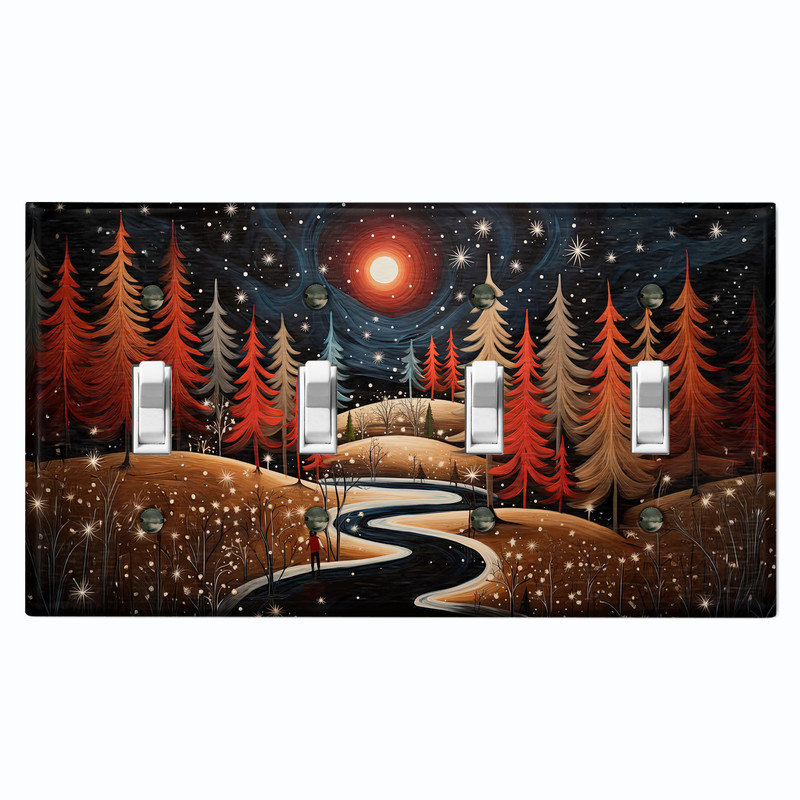 Couvercle de plaque d'interrupteur en métal; Bascule à 4 bandes US Standard - Winter Forest, #4 Quad Toggle