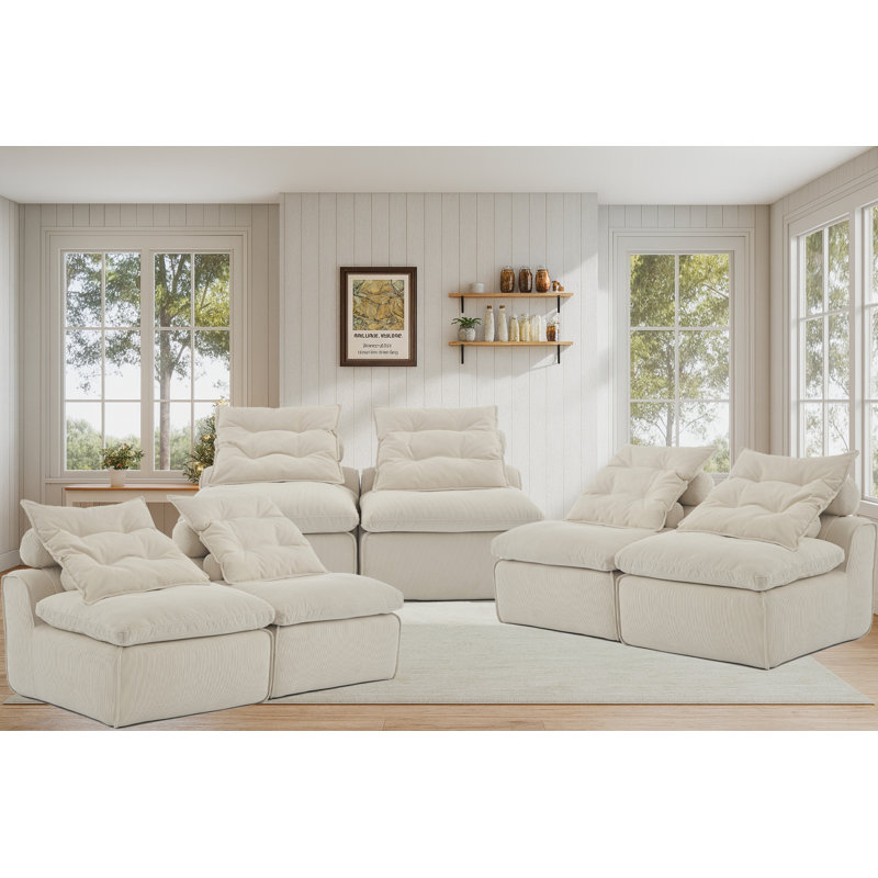 Ensemble de chaises modulaires sans accoudoirs 6 pièces pour le salon de la chambre à coucher, Polyester beige