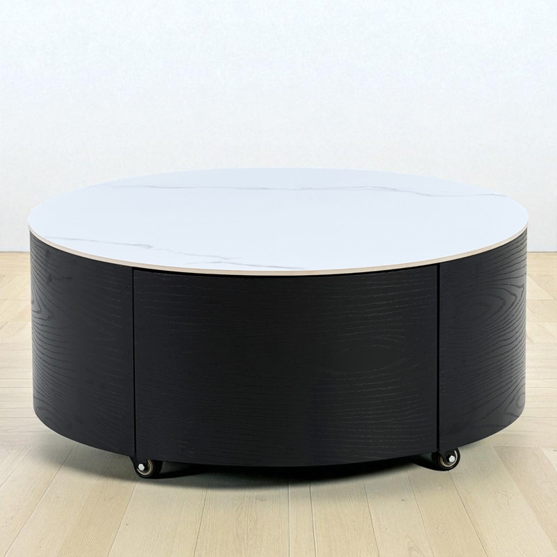 Table basse ronde avec rangement, Noir