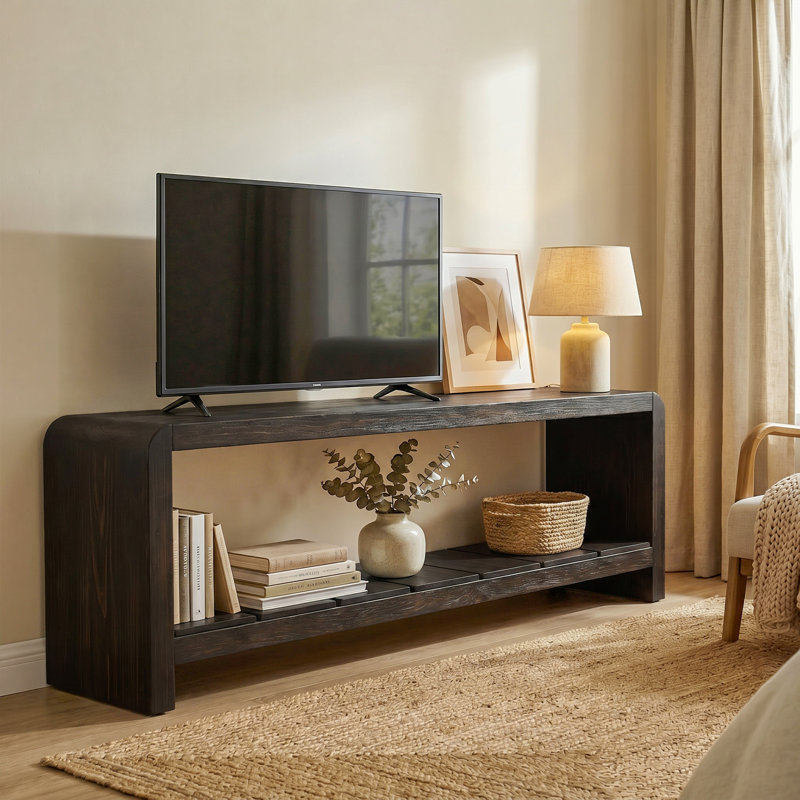 Meuble télé en bois massif pour téléviseur de 55 po ou moins, Noir