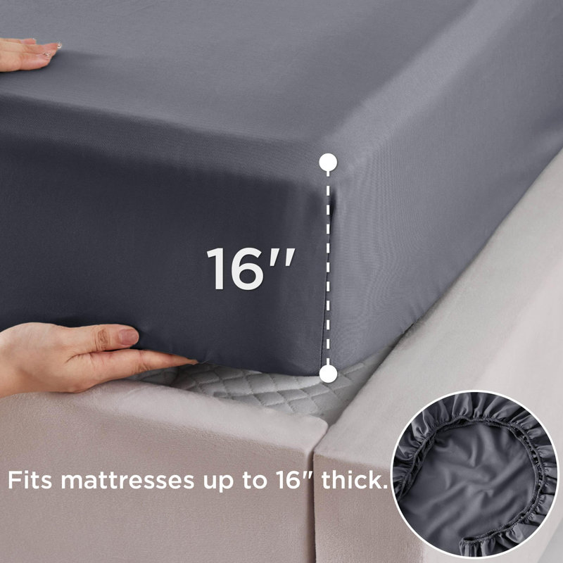 Couvre-lit en polyester et rayonne provenant de draps en bambou, Ensemble de draps pour grand lit avec 2 taies d'or, Gris mat