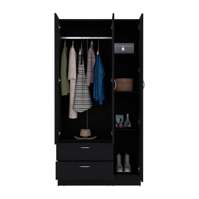 Armoire Haddam, chambre à coucher, Noir, H 71 po x l 35 po x P 19 po