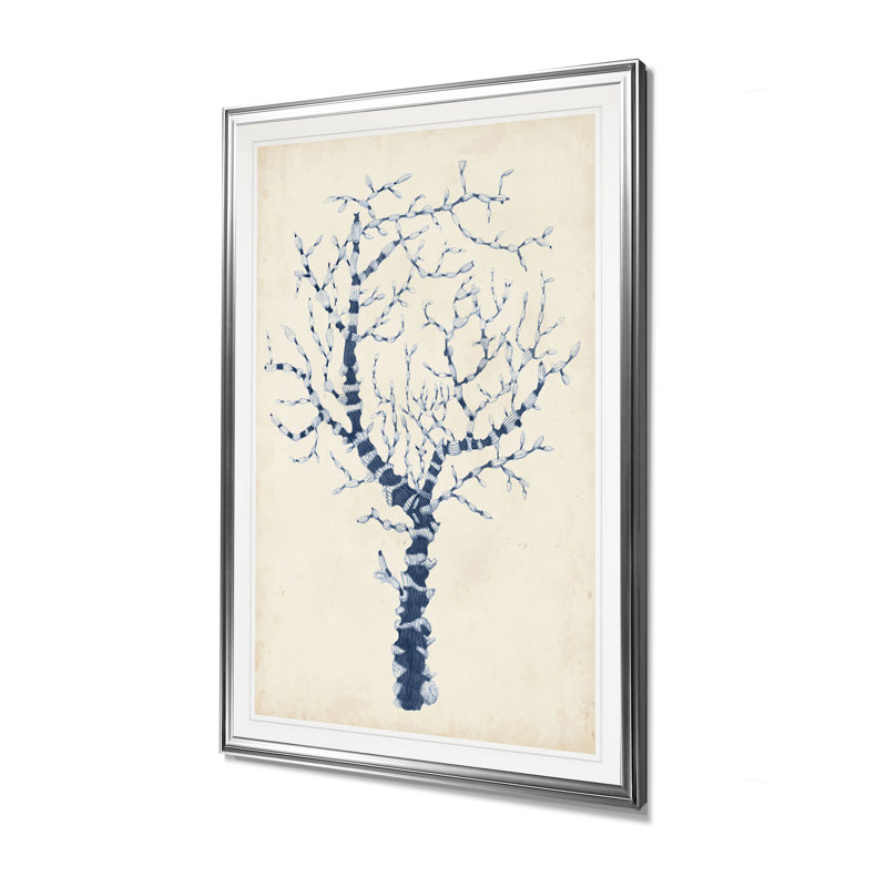 « indigo corail ii »-impression sur toile, H 36 po x l 26 po x P 1,5 po, Cadre argenté