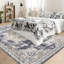 Tapis beige antidérapant à motif de médaillon rétro pour salon, salle à manger, bureau, bleu beige