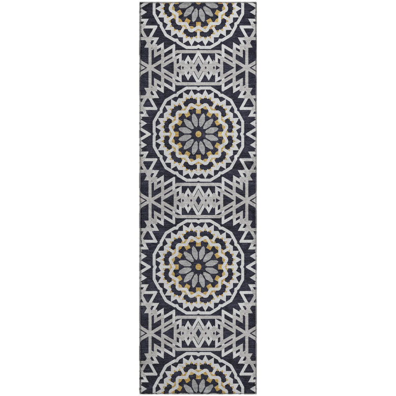 Premium Machine Washable Cerrito Black Rug, Runner 2'3" x 7'6"
