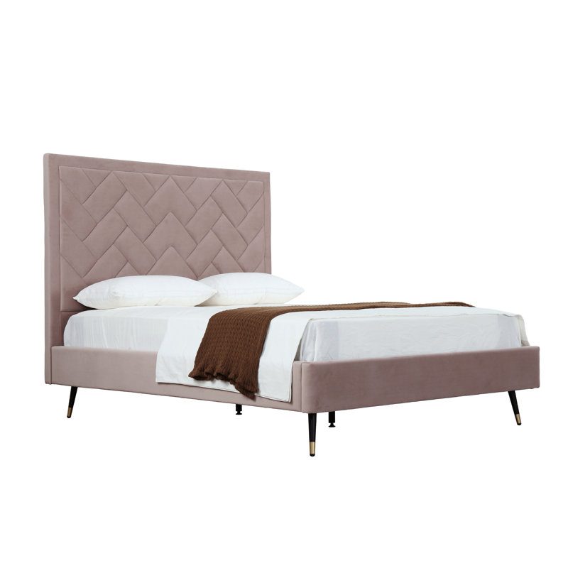 Lit plateforme en bois d'eucalyptus Crosby, Grand, Rose