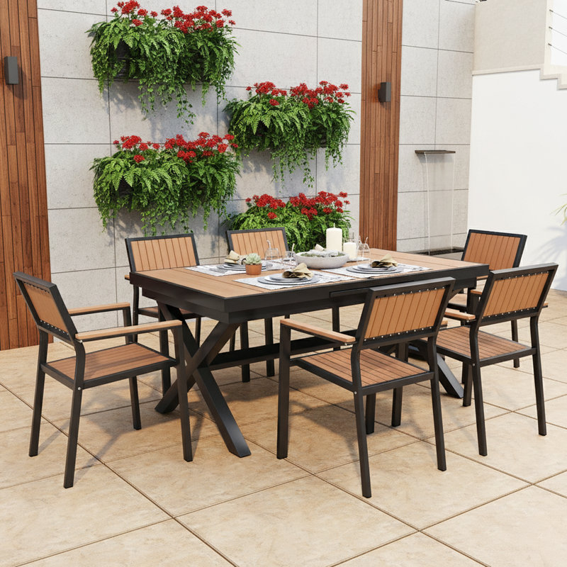 Experience Outdoor Dining Freedom With A Flexible Set Including Six Chairs And A Table That Extends From 62.9 To 82.6 Inches For Personalized Arrangements