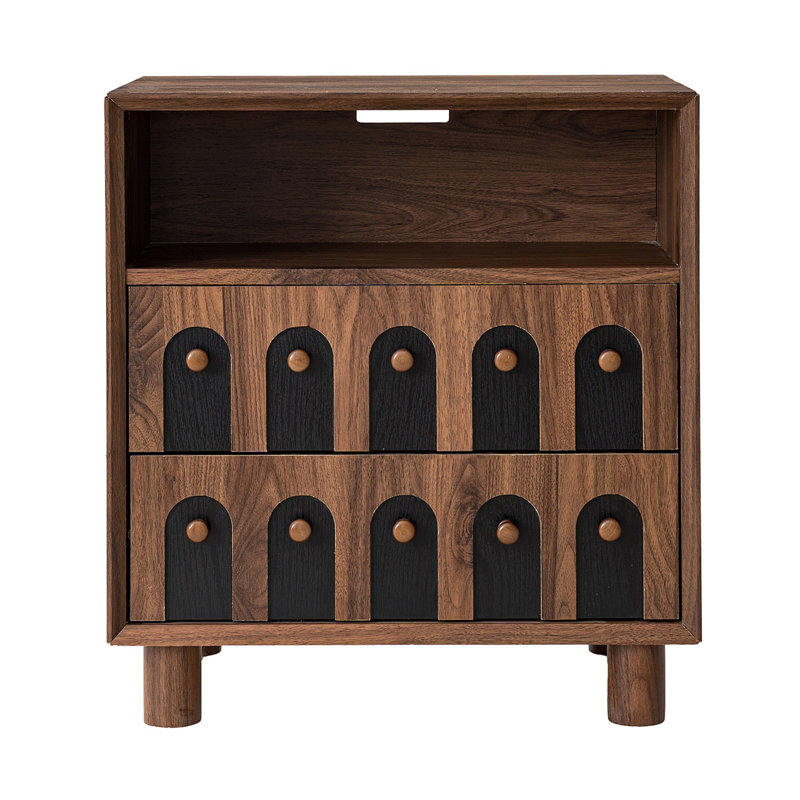 Bedside Table With Two Drawers And Charging Station, Walnut