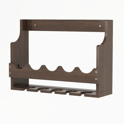 Wall-Mounted Wine Rack Solid Wood Bottle Rack Wine Storage with Stemware Holder