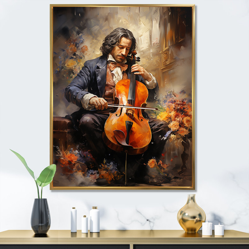 Violon rétro sur toile, Cadre flottant doré, H 20 po x l 12 po