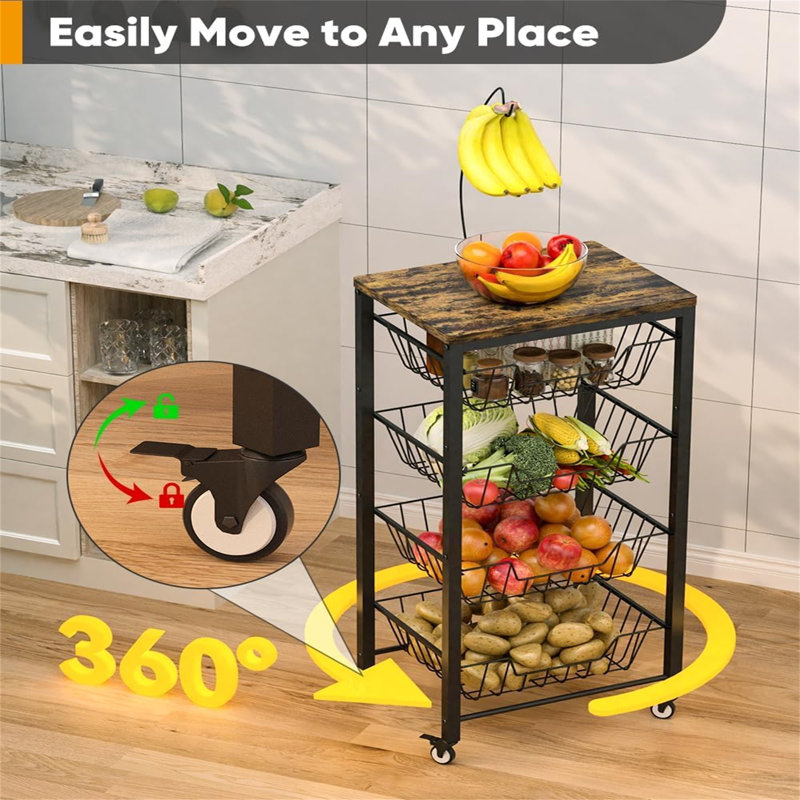 43cm W Metal Storage Rack with Wheels, Black