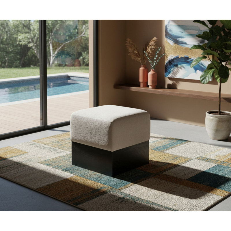 Repose-pieds / tabouret Madelen, Tissu velours beige, Noir