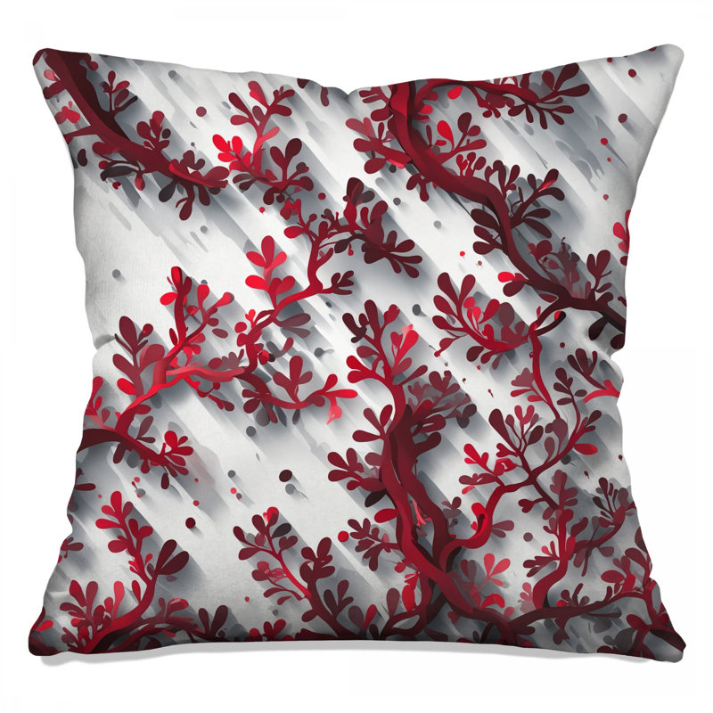 Red Branch Pattern Double Sided Throw Pillows, 16 x 16 inches