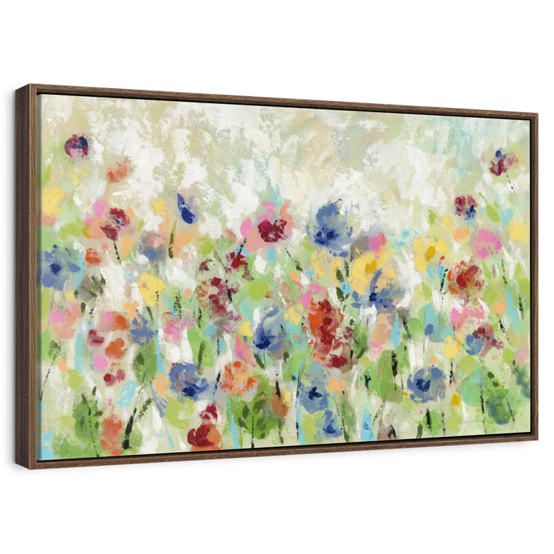 Fleurs de printemps au printemps I, 46 po x 31 po, Cadre flottant noyer