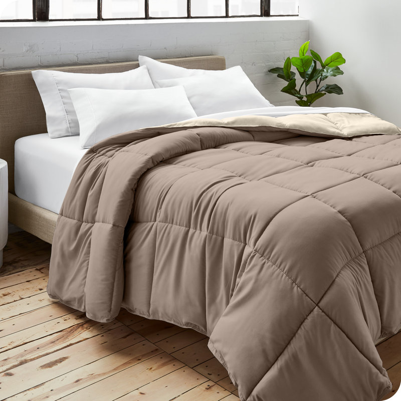 Taupe and Sand Reversible Microfiber Down Alternative Comforter Set