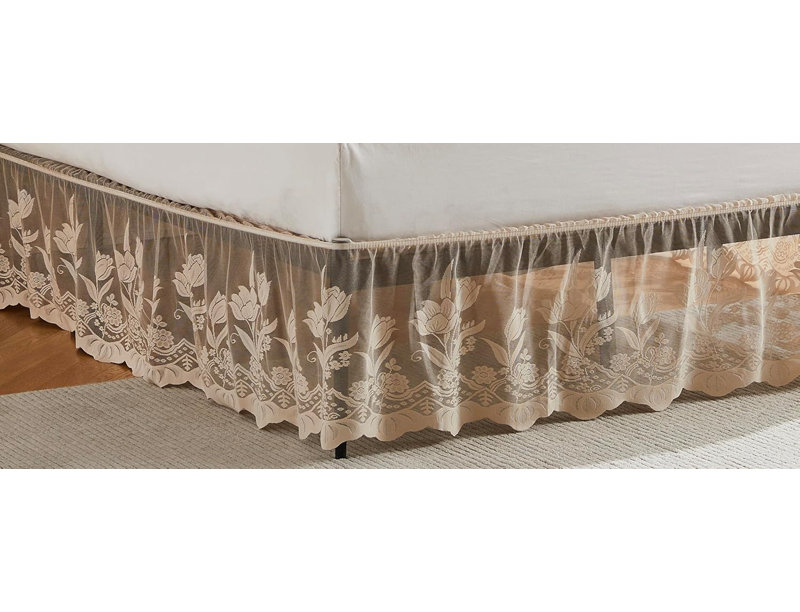 Lace Bed Skirt For Farmhouse Or Victorian Bedding. Dust Ruffle Bed Skirt For Any Bedroom Decor, Queen, Linen